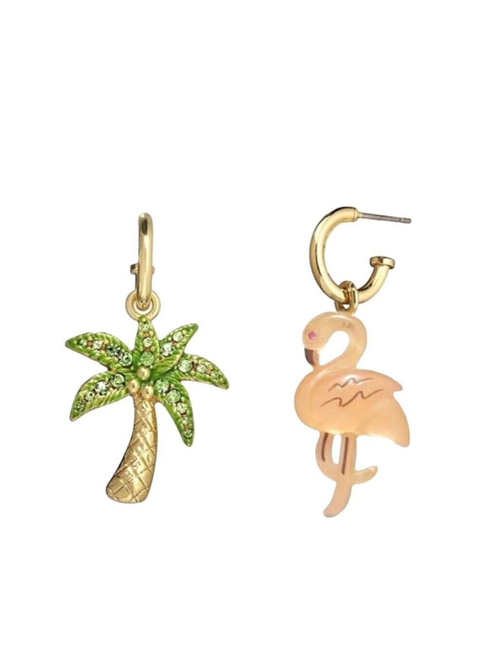 COACH PINK FLAMINGO PAVE PALM TREE TROPICAL MISMATCH EARRINGS - Picture 2 of 4
